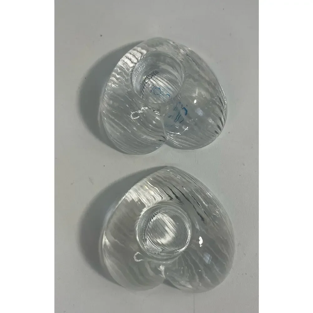 Vintage Toscany Candle Holders Taper Heart Shape Clear Glass Japan